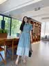 对白复古怀旧拼接牛仔连衣裙女2026夏季新款气质休闲蓝色衬衫裙子 怀旧牛仔蓝 S 实拍图