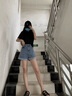 红蜻蜓牛仔短裤女2025年夏季新款女装阔腿a字女士热裤宽松高腰女短裤 浅蓝色 M 实拍图