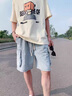 百鹊亭美式工装牛仔短裤男2026夏季潮牌宽松复古休闲五分裤子男 浅蓝色 XL 实拍图