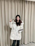 鸭鸭（YAYA）羽绒服女中长款2025冬季新款个性百搭条纹加厚连帽休闲保暖外套HY 米灰色 S (155) 实拍图