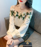 皮尔卡丹（pierre cardin）一字肩上衣法式露锁骨衬衫女春装刺绣花朵洋气小衫小众设计感 杏色 M 实拍图