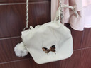 天丂斜挎小包包女士手机水桶包2024新款潮夏天百搭小众迷你时尚单肩 蝴蝶水桶包【白色带挂饰】 实拍图