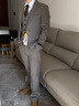 锦造JINZAO西服平驳领高定新郎结婚礼服套装男修身正装英伦西装三件套 棕灰色三件套 2XL 晒单实拍图