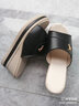 品牌断码真皮外穿坡跟一字拖女2023夏季新款增高女士软底凉拖鞋 黑色升级款 37 实拍图