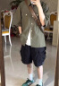 ANDSEEYOU男夏季短袖衬衫宽松工装衬衣新款大码休闲上衣外套潮流 绿色 XL 晒单实拍图