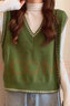 翊尚美针织马甲女春秋可外穿短款V领背心上衣25年新款宽松内搭坎肩 绿色 均码 【推荐80-140斤】 实拍图