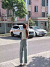 德莉娅2026年新款春季浅色阔腿牛仔裤女窄版百搭刺绣设计韩版直筒裤女裤 浅蓝色/九分 L (28) 【建议110-120斤】 实拍图