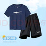 鸿星尔克儿童套装男童夏天短袖短裤透气童装T恤短裤两件套 普鲁士蓝+正黑 170 实拍图