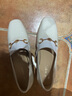 百思图秋季商场新款舒适乐福鞋高跟鞋羊皮鞋粗跟女单鞋KA103AA3 米白 37 实拍图