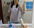 巴拉巴拉儿童短袖t恤男童夏装女童亲子纯色打底衫宽松上衣（小大童） 粉紫70032-208224117231 165cm 实拍图