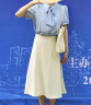 馨兰芙曼事业编面试服装白衬衫女夏季高级感职业套装教师穿搭 蓝色衬衫+米白半身裙 L 晒单实拍图