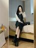 薇衣设2025新款套装春秋季百搭设计感小众法式牛仔长裙女冬季背心连衣裙 衬衣+牛仔裙+腰带 M 90-110斤 实拍图