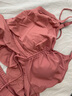 柯帛大码泳衣女三件套显瘦性感大胸比基尼胖mm遮肚短袖罩衫泳装 豆沙粉色 3XL 实拍图
