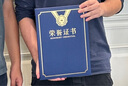 莎克尼荣誉证书珠光纸烫金A4 获奖颁奖捐赠奖状内页打印年会奖品 绒面证书外壳 a4企业定制logo A4-9蓝色竖版【荣誉证书】 实拍图
