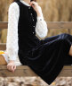 朵以（Duoyi）2023冬季新款法式赫本风丝绒连衣裙拼接蕾丝泡泡袖气质长裙女 黑色 M 实拍图