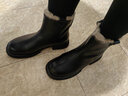 达芙妮短靴女牛皮复古厚底瘦瘦靴粗跟马丁靴女鞋子 4023605004 绒黑 41  实拍图