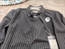 马登工装美式复古磨毛竖条纹衬衫男翻领休闲长袖衬衣修身薄款上衣外套 锡灰色 S 实拍图