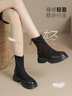 卓诗尼厚底短靴女2025年冬新款弹力靴袜春秋女靴子英伦风加绒瘦瘦马丁靴 黑色-绒里 38 实拍图