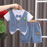 可歆宝贝（KEXINBAOBEI）男童夏装套装洋气帅宝宝西装夏季短袖周岁礼服潮婴儿小童装衣服潮 蓝色 100码建议2-3岁（身高95左右） 实拍图