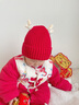 李晨曦（Lichenxi）婴儿帽子秋冬毛线帽可爱超萌保暖防风男童女宝宝搞怪针织冬天儿童 翊鹿角小熊毛线帽—红色 适合1-3岁宝宝头围46-50CM 实拍图