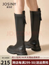 卓诗尼长筒靴女2025年新款春秋高筒靴子厚底皮靴不过膝长靴冬加绒骑士靴 黑色-单里 37 实拍图