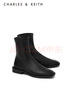 CHARLES&KEITH复古方头拉链低跟时装靴短靴踝靴子女靴生日礼物CK1-90900090 Black黑色 35 实拍图