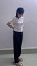 朵伶诗儿【两条装】小个子运动冰丝阔腿裤女高腰垂感夏季薄款大学生宽松直筒码休闲裤 黑色+黑色303(两件装)96 3XL 146-155斤 实拍图