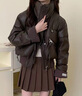 佰蓝娇免洗pu皮羽绒服女短款2025冬季女装新款小个子高端白鸭绒加厚外套 咖色 S （建议 85-115斤） 实拍图