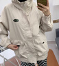 QGF美式复古chic连帽外套女春秋季新款设计感上衣宽松运动冲锋衣夹克 23013-杏色 L 实拍图