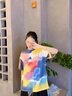 蔻兰丹（KOULANDAN）纯棉短袖t恤女中长款2025夏装新款多彩扎染设计宽松慵懒风上衣ins 浅彩 M 【80-110斤】 实拍图