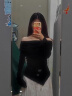 Jretins风下摆V领t恤女垫肩纯欲上衣修身显瘦弹力内搭长袖打底衫女春 黑色 L 实拍图
