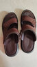 意尔康男鞋羊皮舒适休闲沙滩鞋露趾两穿凉拖鞋 96655W 棕色 44 实拍图