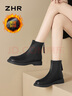 ZHR平底短靴女冬经典复古瘦瘦踝靴子女加绒法式女靴 BL309A 黑色 38 实拍图