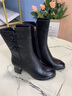 富贵鸟女鞋真皮中筒靴女新款加绒粗跟短靴子女秋季妈妈鞋高跟鞋马丁靴女 黑色（单里）跟高6cm 36 实拍图