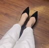7or9 黑茶 黑色单鞋舒适职业细跟5cm百搭尖头空气棉高跟鞋送女友礼物 黑茶（标准版） 配饰需要另外购买 34 实拍图
