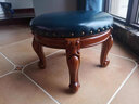 乐满庭美式实木小圆凳客厅泡茶凳子 复古茶几凳雕花小凳子皮凳圆形矮凳 不旋转深蓝色 实拍图
