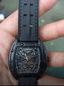 马克华菲（MARK FAIRWHALE）手表男士国潮机械表酒桶形镂空全自动男表时尚学生防水瑞士风腕表 FW6520全黑 实拍图