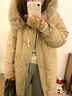 林羽森冬季牛角扣加厚长款棉服女冬长过膝超厚韩版宽松棉衣棉袄冬装外套 卡其色 S 100-115斤 实拍图