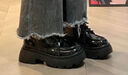霍蜻厚底小皮鞋女英伦风2025秋冬季加绒加厚乐福鞋女日系百搭jk单鞋女 黑色【亮光】 39 (245mm) 实拍图