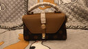 稻草人女包斜挎包真皮旗舰小包单肩包新款小方包手提包撞色老花妈妈包 小版深棕色19.8*9.5*13cm 实拍图