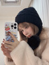 赫僮冬季保暖帽子加厚双层护耳防寒帽子女慵懒风加绒护脸针织帽MZ-52F 黑色 均码 实拍图