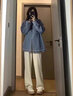 浪莎秋冬窄版西装阔腿裤女加绒高腰垂感欧棉绒直筒西裤宽松显瘦休闲裤 实拍图