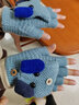 栀锦韩版时尚儿童手套冬季保暖翻盖半指写字手套男女孩针织加厚手套 海蓝色 6-12岁 实拍图