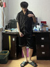 俞兆林睡衣男夏季薄款冰丝短袖短裤青少年男生可外穿大码家居服套装 NSLIG-黑色绣字母男双短 XL （建议120-140斤） 实拍图