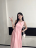VEGA CHANG粉色连衣裙女2025年夏季新款海边度假显瘦气质减龄拼接背心长裙子 蜜桃粉 L 实拍图