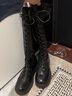 达芙妮官方长筒靴女靴秋冬2025新款骑士靴女弹力高筒靴显瘦百搭长靴女 黑色【升级加绒款】 38 实拍图