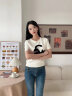 香蕉宝贝（BANANA BABY）2024夏新款原创猫咪图案薄针织t恤女设计感减龄短袖上衣D242MY202 白色 S 晒单实拍图