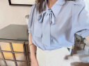 馨兰芙曼事业编面试服装白衬衫女夏季高级感职业套装教师穿搭 蓝色衬衫+米白半身裙 M 晒单实拍图