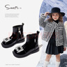斯纳菲（Snoffy）冬季女童加绒棉靴时尚水晶皮靴儿童保暖短靴中大童靴子鸢尾黑34 实拍图
