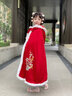 安妮优儿女童汉服冬款拜年服女宝中国风2026新款古装过年冬季儿童新年唐装 红色披风 150 实拍图